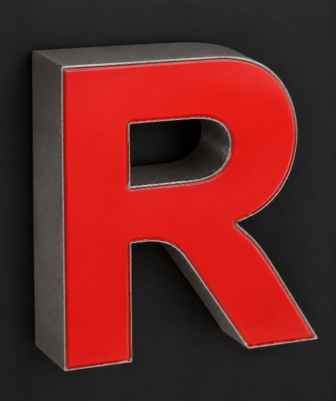 Epoxy-filled letter with a glossy, seamless red dimensional finish