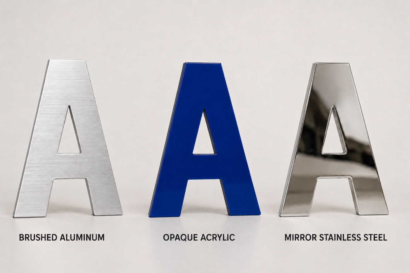 Solid Laser-Cut Aluminum, Acrylic & Stainless-Steel Letters
