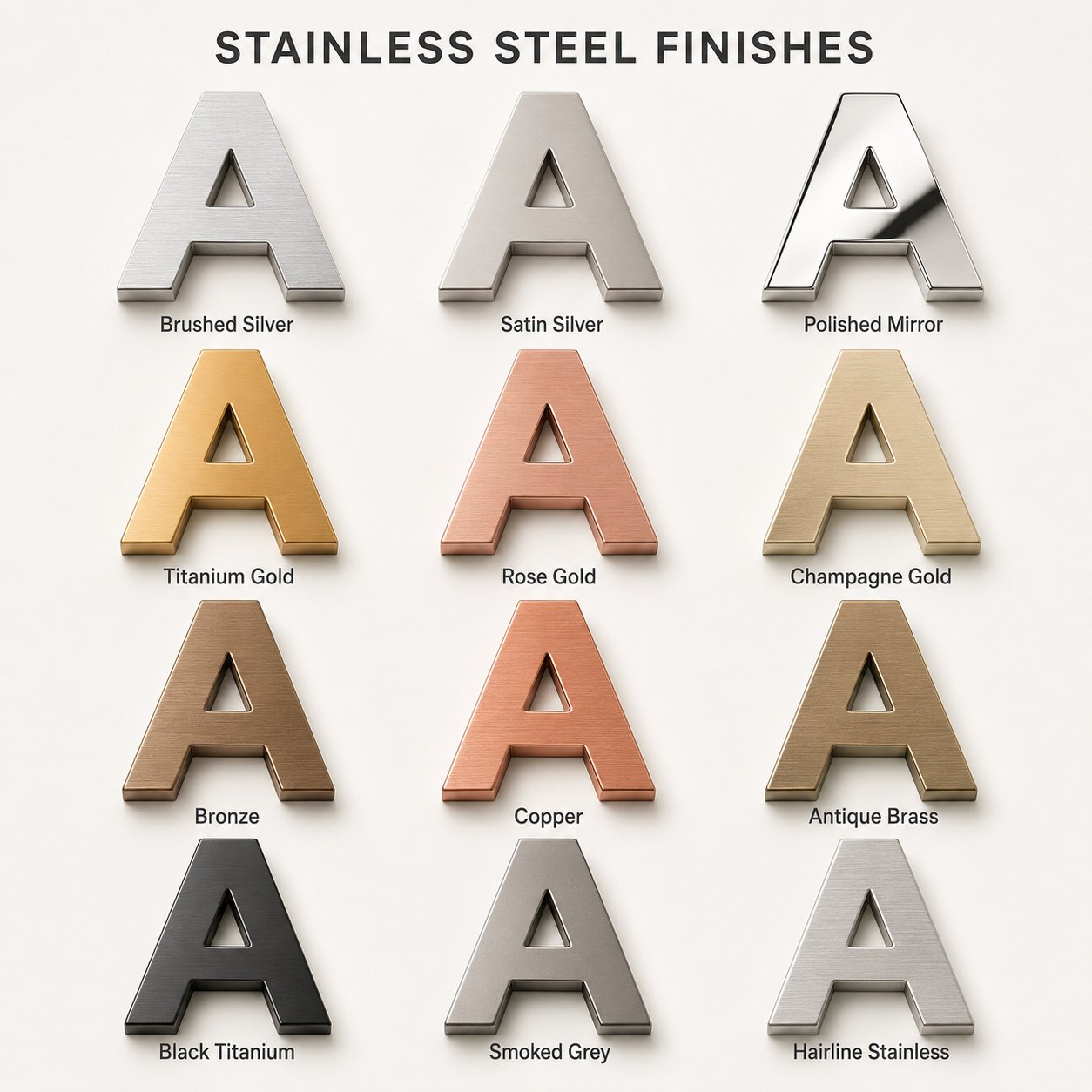 Stainless steel finish colors