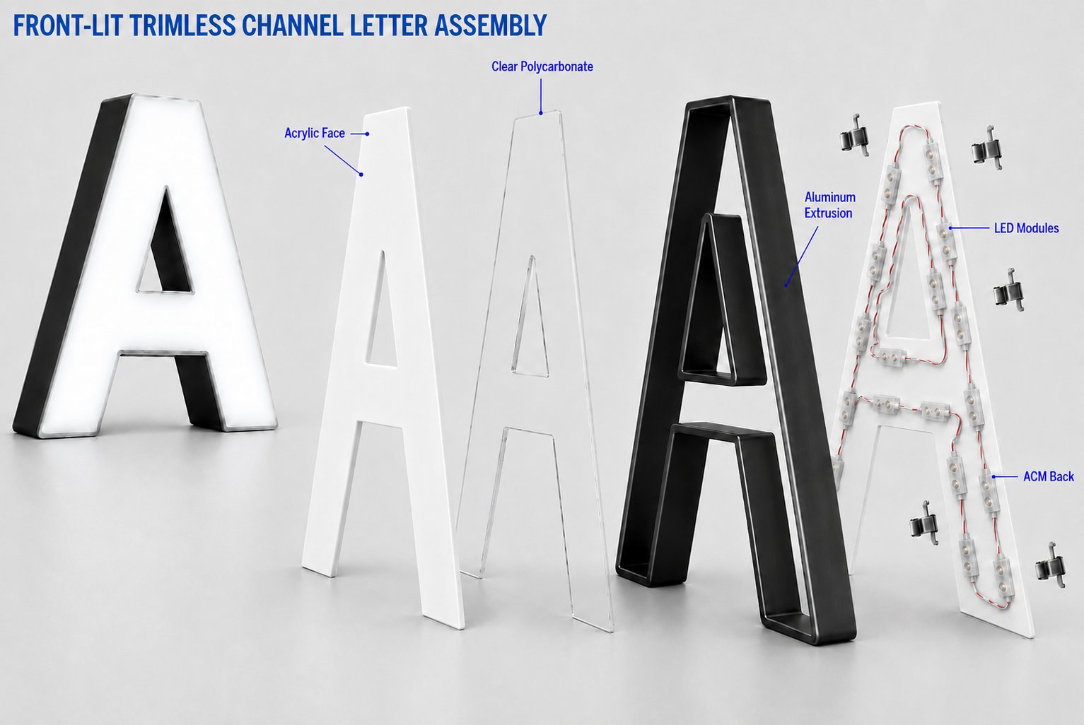 Front-Lit Trimless Channel Letter Assembly